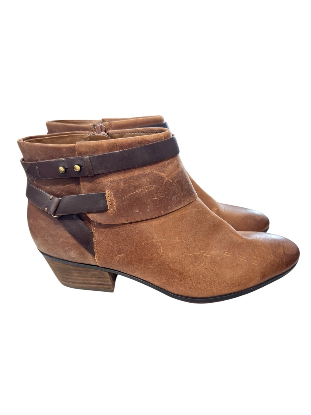 Clarks Collection Brown Leather Ankle Boots Buckle Strap Zip Booties Size 10 - Picture 4 of 15
